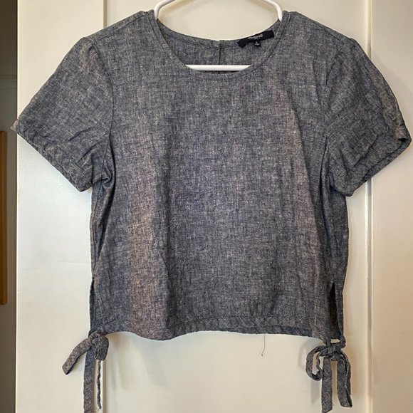Madewell Women's Chambray Side-tie Crop Tee Shirt - Size Small - Picture 2 of 4
